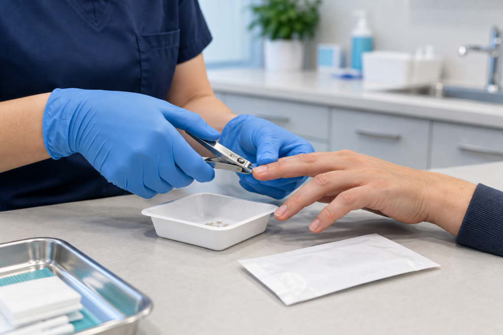 Professional fingernail specimen collection for a laboratory nail drug test